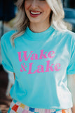 Wake and Lake Graphic Cotton Tee Neon Yellow and Hot Pink