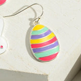 Blue Pink Yellow Striped Enamel Easter Egg Dangle Earrings