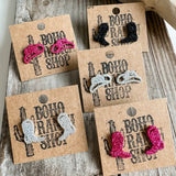 Mini Cowboy Boot Sparkling Stud Earrings Pink
