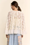 Sheer Floral Lace Bell Sleeve Blouse Cream