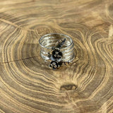 Stacked Sterling Silver Band Ring with Flower Details