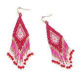 Lifesong Beaded Fringe Drop Earrings in Scarlet, Pink & Gold