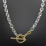 Snaffle Bit Necklace | Two-Tone Gold & Silver | Chunky Chain | 17.8"