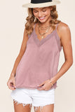 Lace Trimmed Silky Adjustable Strap Layering Camisole