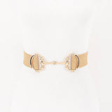 Straw Metal Buckle Elastic Belt Khaki Gold