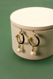 Black Hoop Pearl Drop Earrings