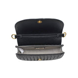 Alise Woven Vegan Leather Saddle Crossbody Black