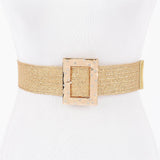Rhinestone Square Buckle Straw Stretch Belt – Gold