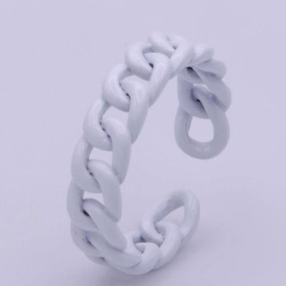 Curb Chain Ring Curb Link Chain Ring Enamel  Adjustable Ring White