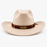 Brown Beaded Western Hat Band with Gold-Tone Feather, Tie-On