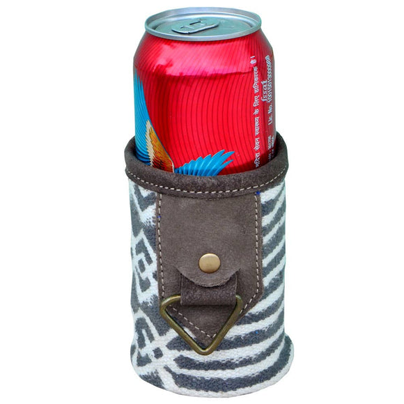 Upcycled Fabric Stripes and Leather Can Sleeve