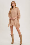 Western Fringed Knit Sweater Poncho | Latte | S/M & M/L