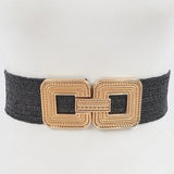 Gold Buckle Stretch Belt - Black