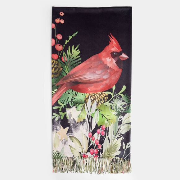 Red Cardinal Fringe Oblong Scarf