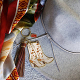 Pink Floral Cowgirl Boots Tassel Enamel Keychain Bag Charm