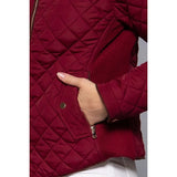 Suede Piping Detail Knit Rib Quilted Padding Jacket Dark Wine