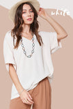 Oversized V neck Textured Short Sleeve Top