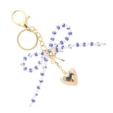 Blue White Porcelain Pearl Beaded Coquette Bow Heart Keyring Keychain Bag Charm