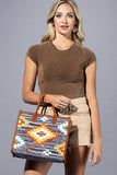 Handwoven Denim Cotton Tote Bag with Genuine Suede Handles