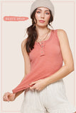 Button Round Neck Contrast Stitch Fitted Tank Top