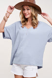 Oversized V neck Textured Short Sleeve Top