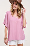 Oversized V neck Textured Short Sleeve Top