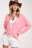 Soft Stretch Waffle Button Front Long Sleeve Cardigan