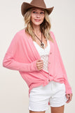 Soft Stretch Waffle Button Front Long Sleeve Cardigan