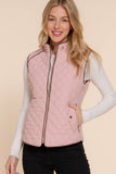 Suede Piping Detail Knit Rib Sides Quilted Padding Vest Blush Pink
