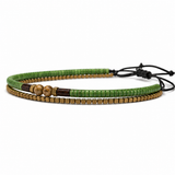 Green & Gold-Tone Beaded Western Hat Band, Adjustable