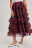 ROMANTIC RUFFLE TIERED TULLE MIDI SKIRT