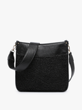 Chloe Teddy Trim Crossbody with Guitar Strap Black