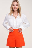 Button Front Silky Pocket Shirt Top