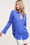 Button Front Silky Pocket Shirt Top