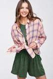 Button Front Relaxed Bold Plaid Cotton Blend Shirt