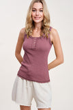 Button Round Neck Contrast Stitch Fitted Tank Top