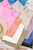 Color Washed Side Slits Frayed Hem Denim Shorts