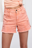 Color Washed Side Slits Frayed Hem Denim Shorts