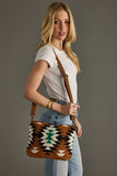 Brown, Black, Green & White Western Woven Wool Crossbody Bag | Boho Removable Strap