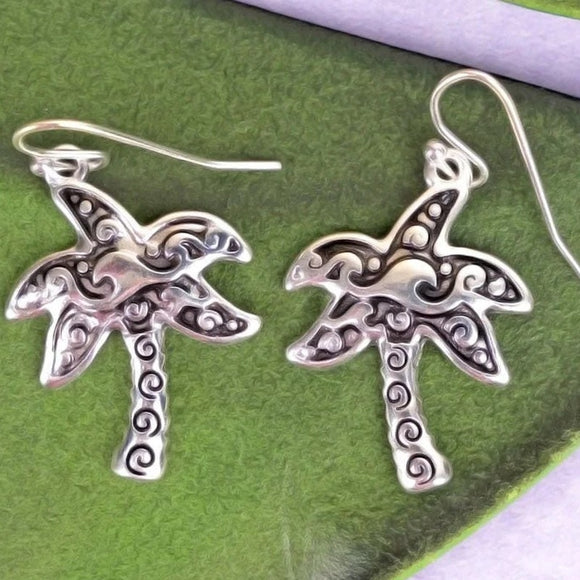 Indigo Cove Silvertone Tropical Beach Palm Tree Earrings