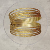 Dark Gold with Gold Glitter Thin Metal Bangles Metallics Stack of 6