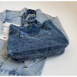 Dark Blue Washed Denim Shoulder Bag | Vintage Pocket Bag