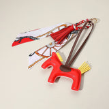 Vegan Leather Horse Tassel Scarf Keychain Bag Charm