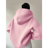Solid Color Long Sleeve Slouchy Hooded Hoodie Sweatshirt Light Pink