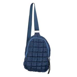 Navy Blue Boho Lightweight Quilted Puffy Puffer Sling Bag