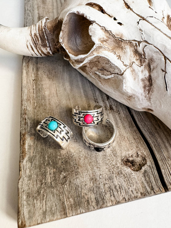 Western Aztec Cuff Ring Pink Stone