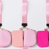 Double Dual Nylon Pouch Wallet Detachable Wristlet Rose Pink Light Pink