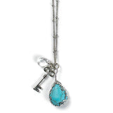 Turquoise Charm Necklace with Key and Bead Charm