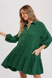 Tiered Ruffle Shirt Dress - Forest Green