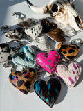Western Heart Hair On Cowhide Keychain Bag Charm Leopard